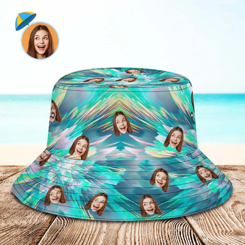 Custom Face Bucket Hat Unisex Personalised Wide Brim Outdoor Summer Hats Green Abstract Texture