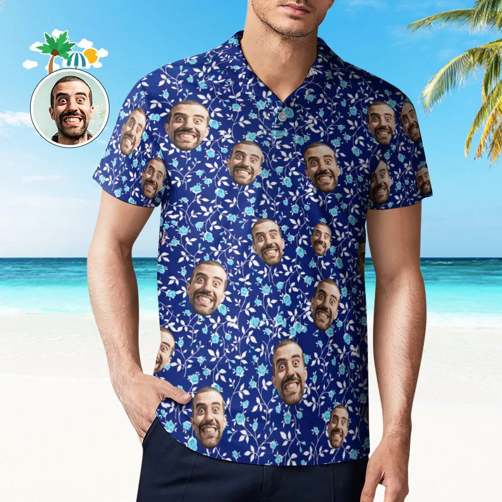 Custom Face Polo Shirt For Men Flower Power Personalised Hawaiian Golf Shirts