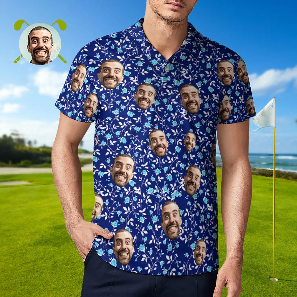 Custom Face Polo Shirt For Men Flower Power Personalised Hawaiian Golf Shirts