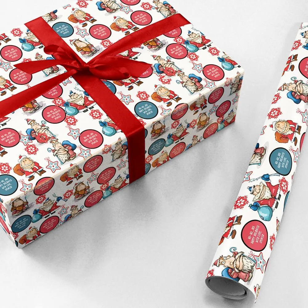 Custom Name Christmas Gift Wrapping Paper Cartoon Style Santas