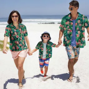 Custom Photo Hawaiian Shirt Parent-child Wears Personalised Face Hawaiian Shirt Gift Red Flowers