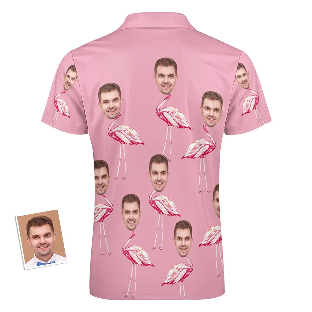 Custom Pink Flamingo Men's Polo Shirt Personalised Face Funny Polo Shirt with Zipper