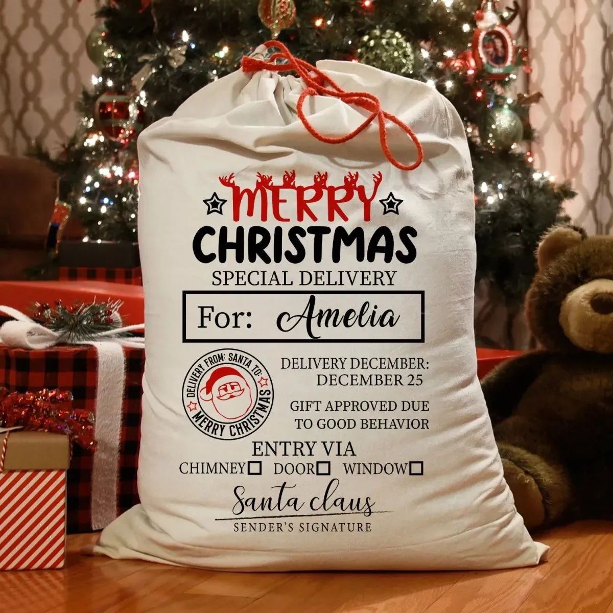 Custom Santa Sack - Children's Christmas Eve - Personalised Gift Bag