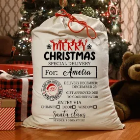 Custom Santa Sack - Children's Christmas Eve - Personalised Gift Bag