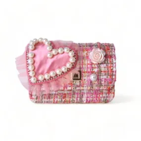 Doe A Dear Pink Big Heart Tweed Little Girls Purse