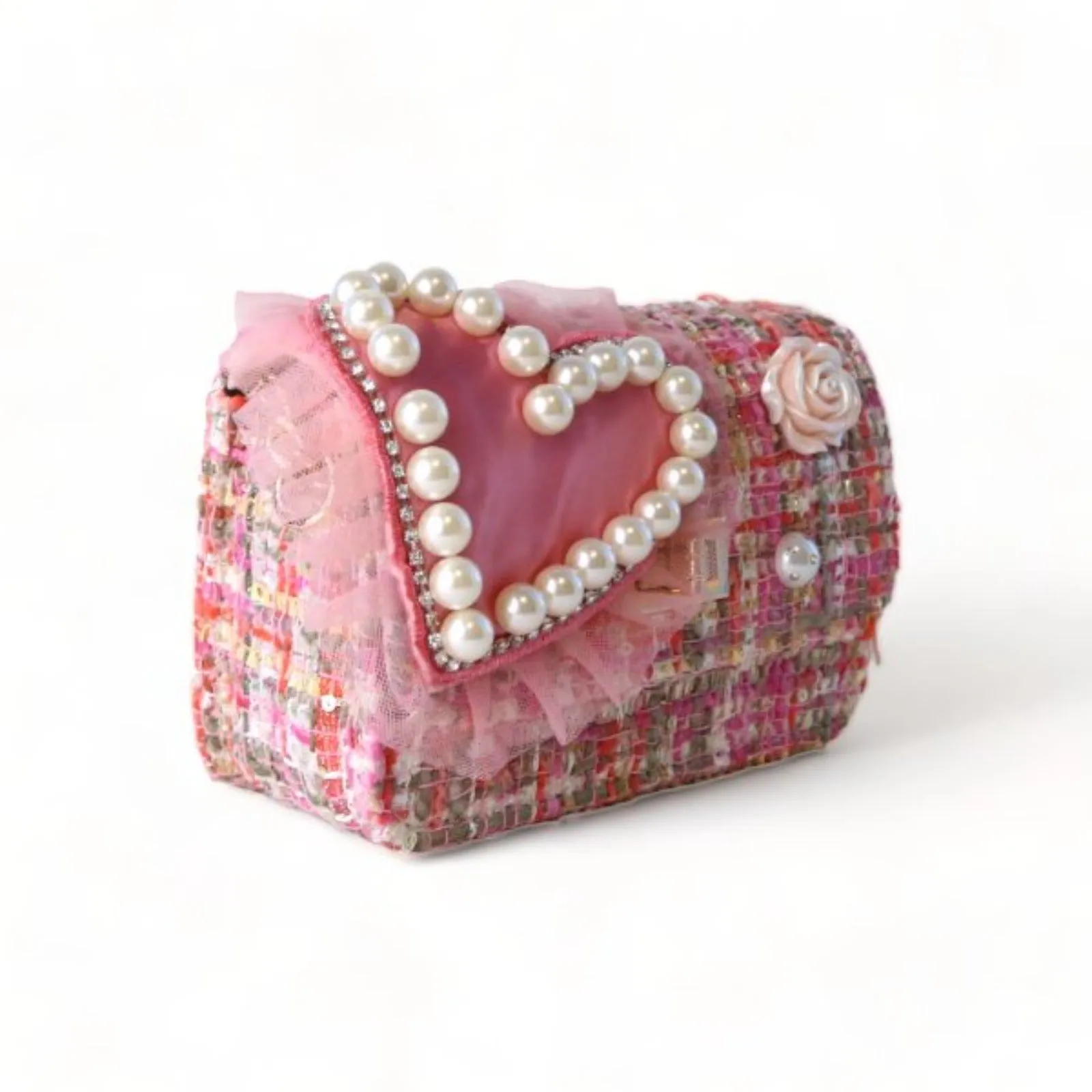 Doe A Dear Pink Big Heart Tweed Little Girls Purse