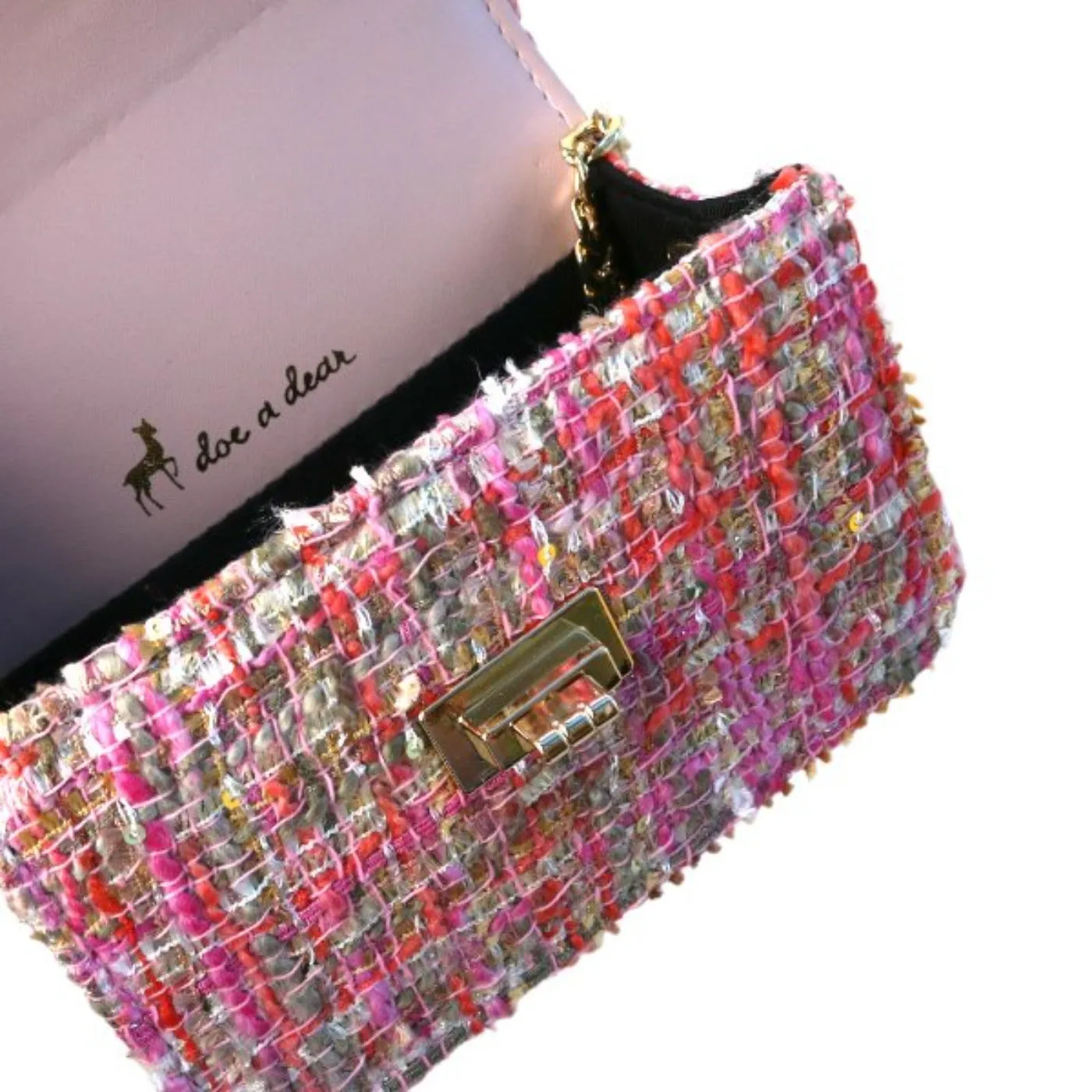 Doe A Dear Pink Big Heart Tweed Little Girls Purse