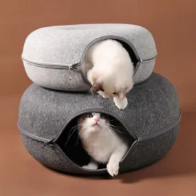 Donut Natural Felt Pet Cave Bed