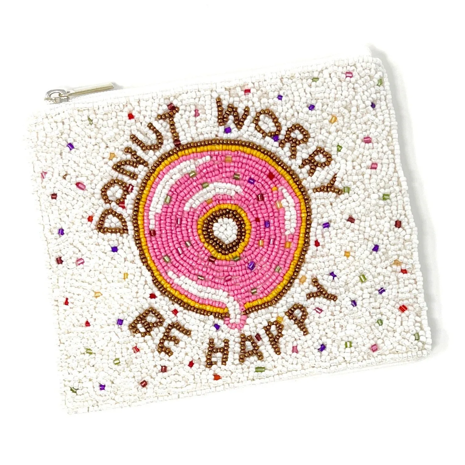 Donut Worry Be Happy Beaded Coin Purse