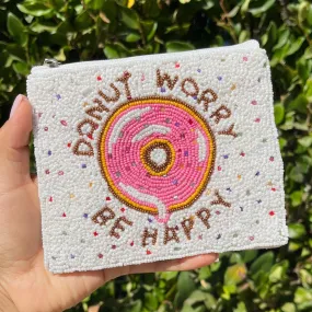 Donut Worry Be Happy Beaded Coin Purse