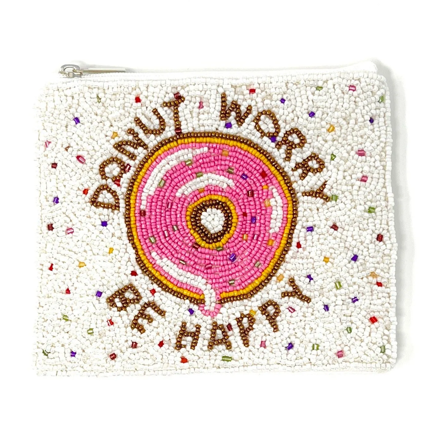 Donut Worry Be Happy Beaded Coin Purse