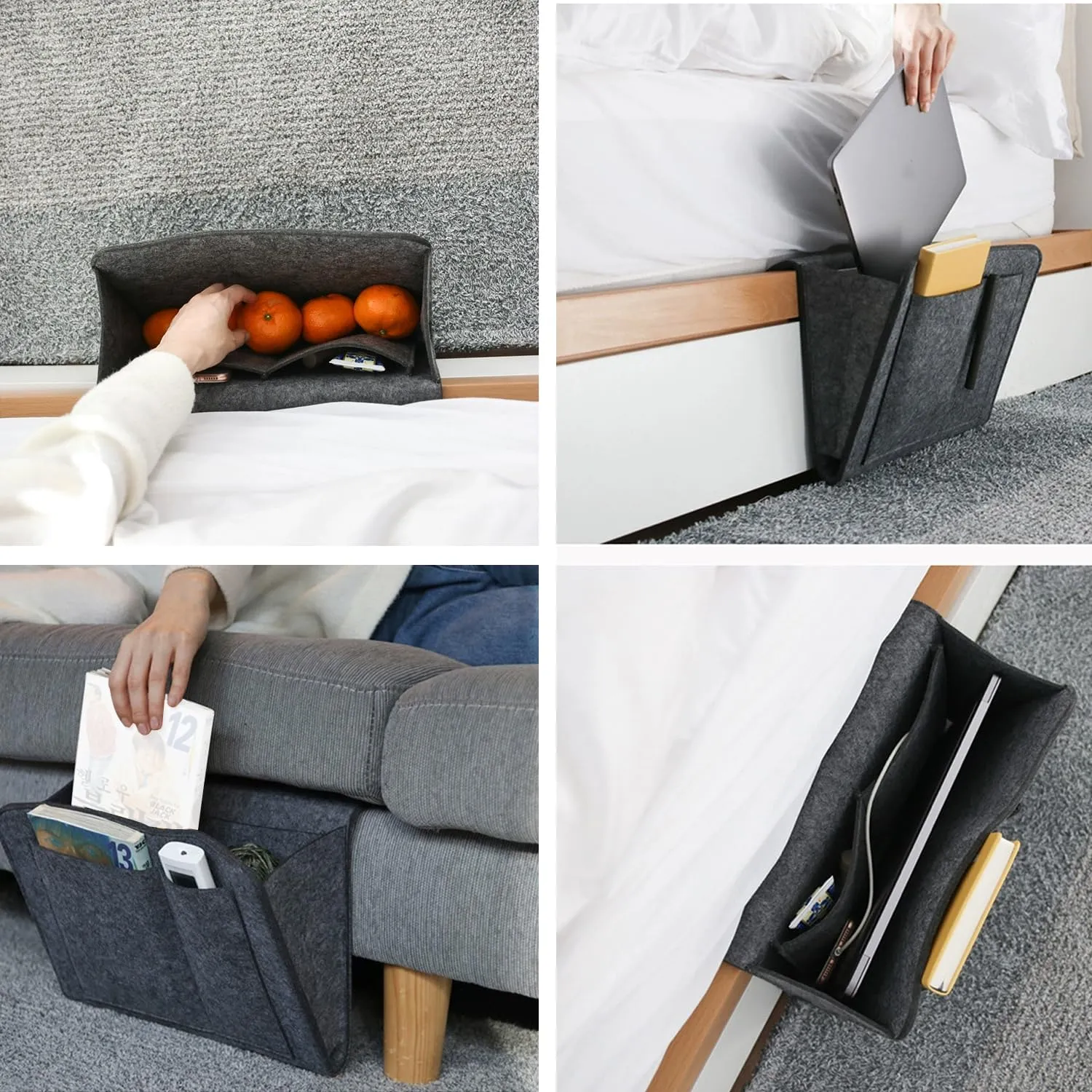 Durable Felt Bedside Caddy with Multiple Pockets, Dark Grey