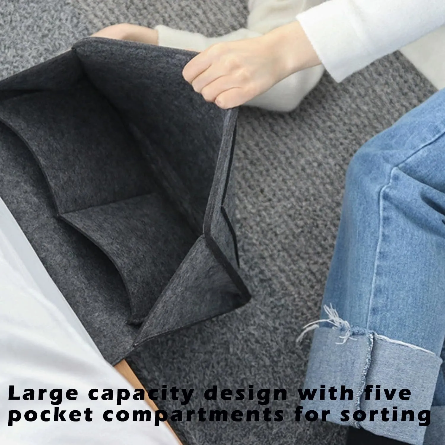 Durable Felt Bedside Caddy with Multiple Pockets, Dark Grey