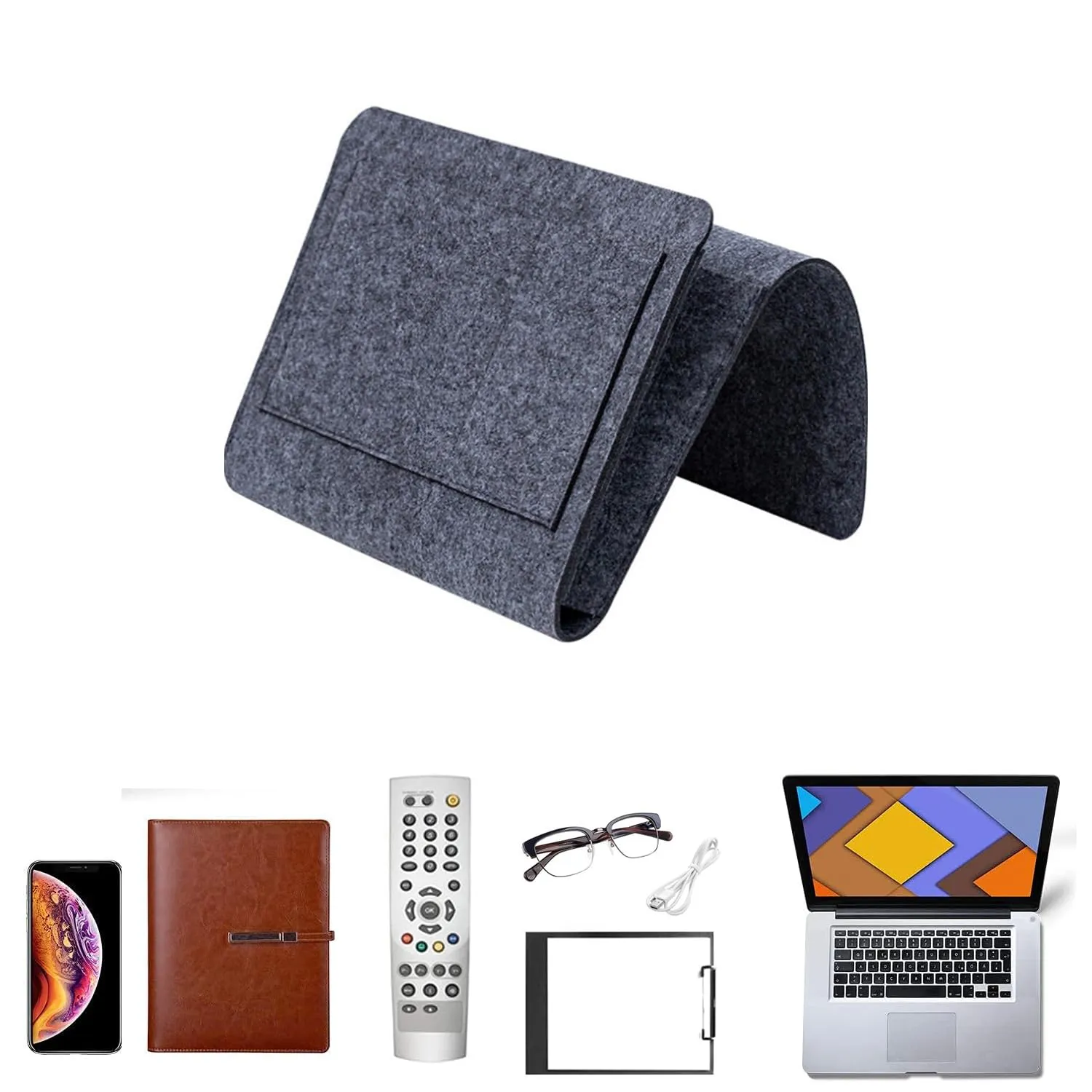 Durable Felt Bedside Caddy with Multiple Pockets, Dark Grey