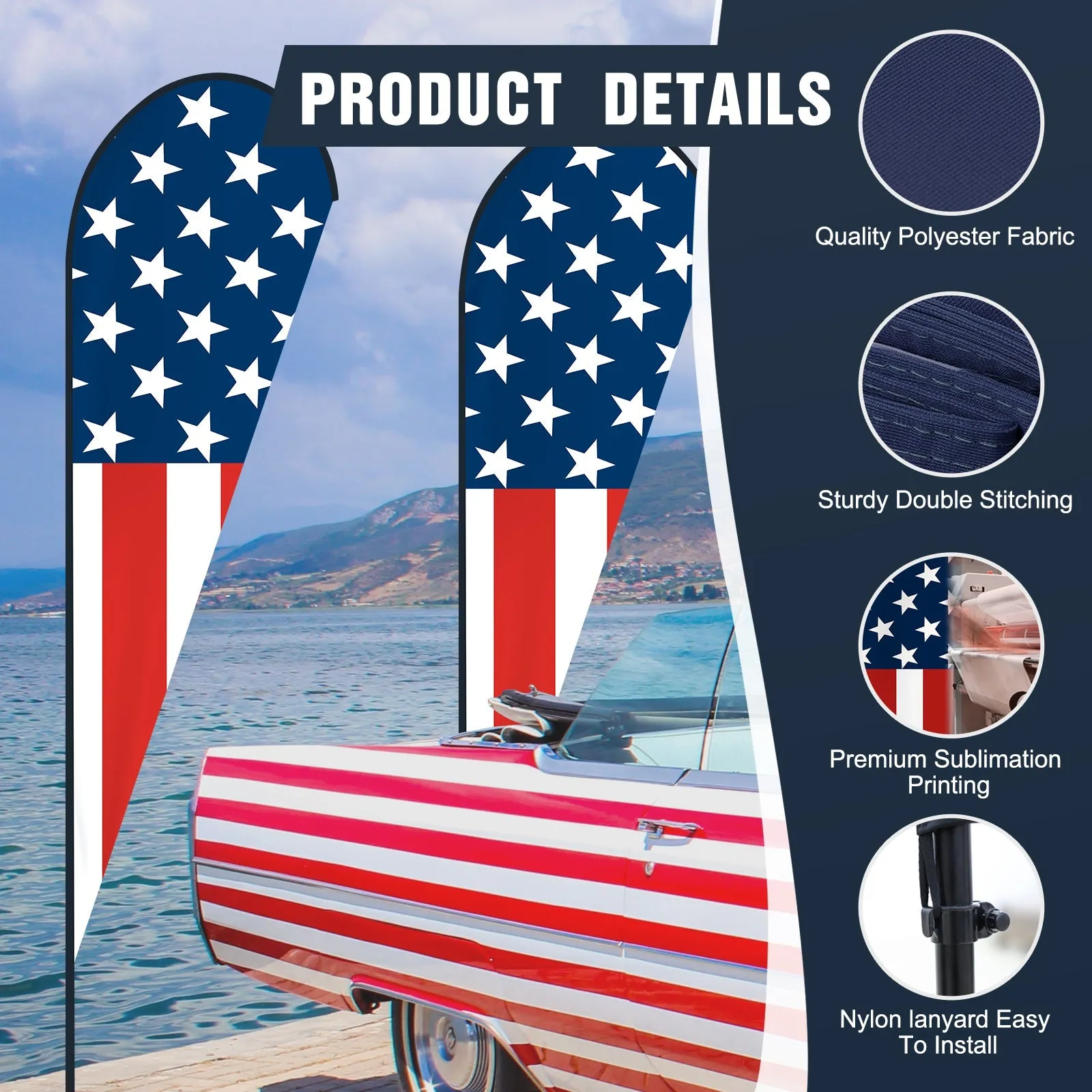 EAGLE PEAK Custom Printed Teardrop Flags with Your Logo and Design, Personalized Advertising Flags for Marketing, with Folding Cross Base, Weight Bag & Carry Bag, 18x4.3 ft