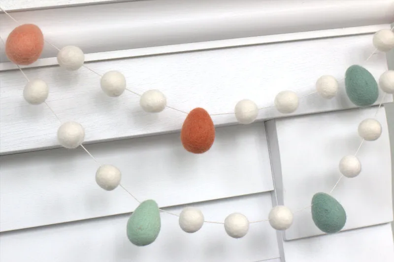 Easter Egg Garland- White Felt Balls & Terra Cotta, Teal, Peach Eggs