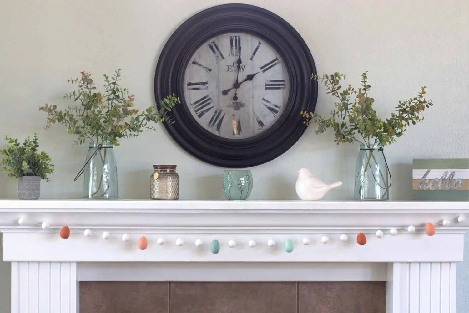 Easter Egg Garland- White Felt Balls & Terra Cotta, Teal, Peach Eggs