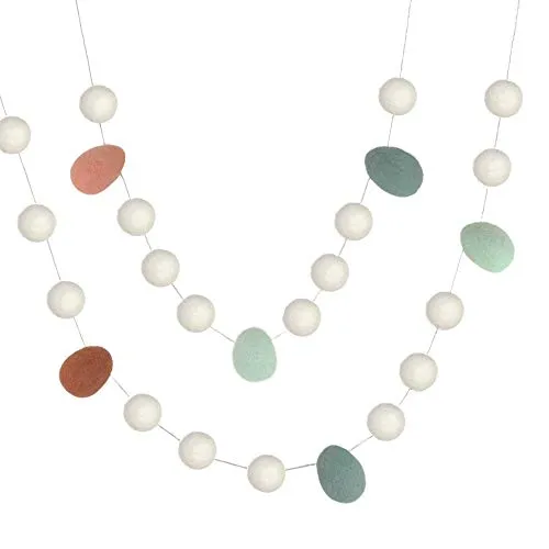 Easter Egg Garland- White Felt Balls & Terra Cotta, Teal, Peach Eggs