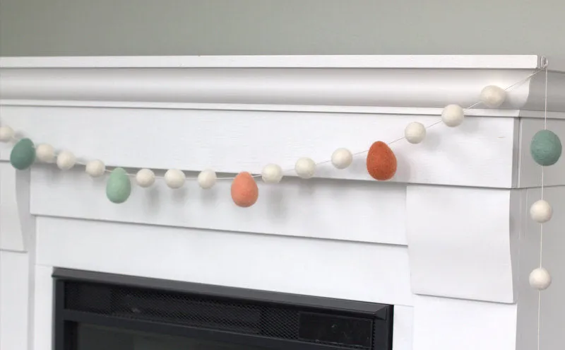 Easter Egg Garland- White Felt Balls & Terra Cotta, Teal, Peach Eggs