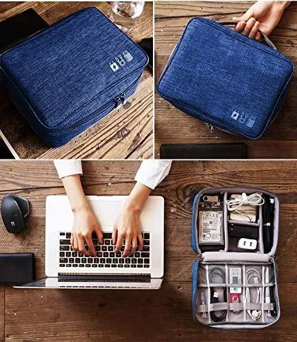 EAYIRA Gedget Organiser Electronics Accessories Organizer Bag, Universal Carry Travel Gadget Bag for Cables, Plug and More, Perfect Size Fits for Pad Phone Charger Hard Disk (Dark Blue)