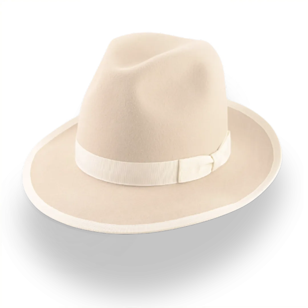 Elegant Wide Brim Fedora Hat in Cream Rabbit Fur Felt | The Stone