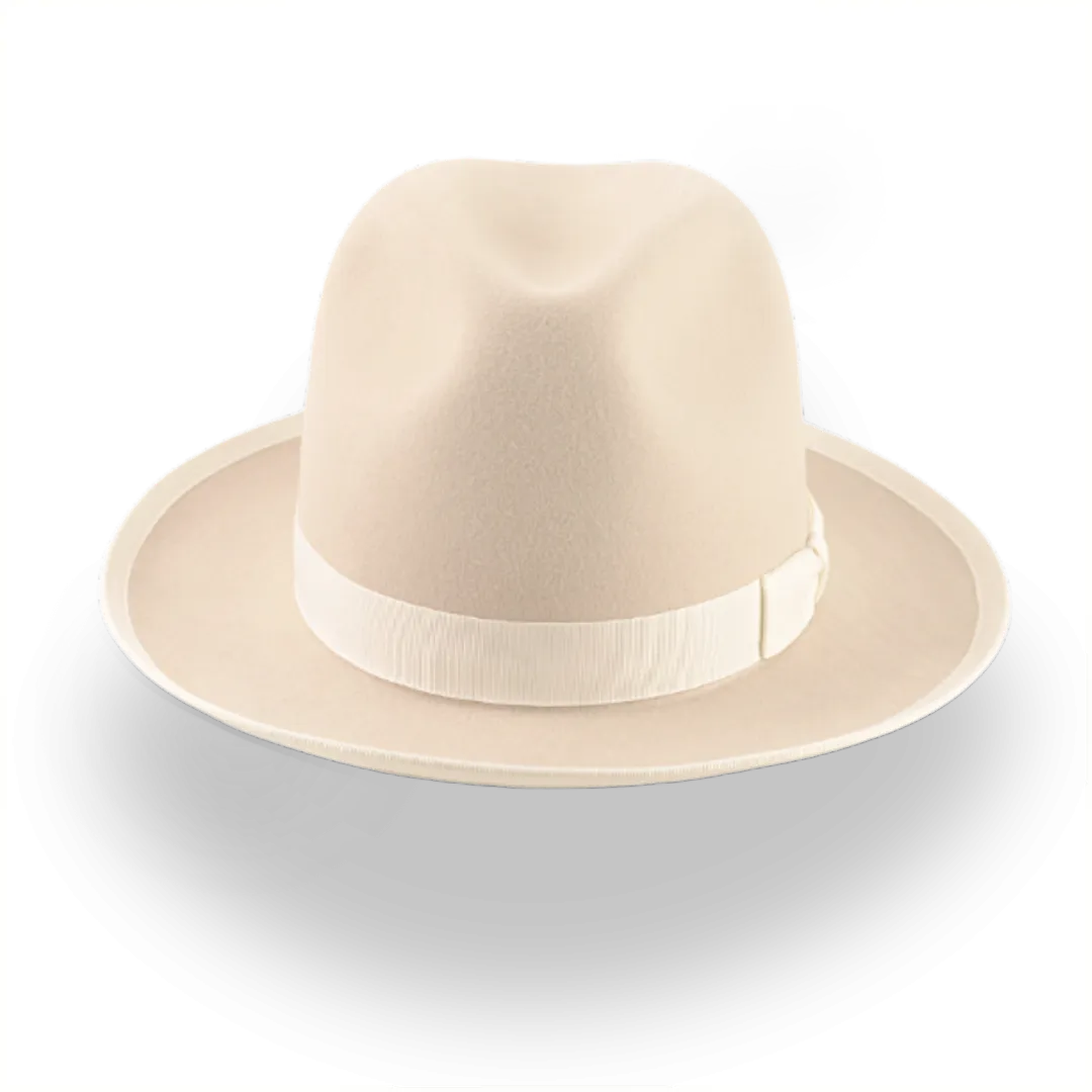 Elegant Wide Brim Fedora Hat in Cream Rabbit Fur Felt | The Stone