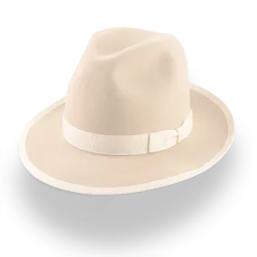 Elegant Wide Brim Fedora Hat in Cream Rabbit Fur Felt | The Stone