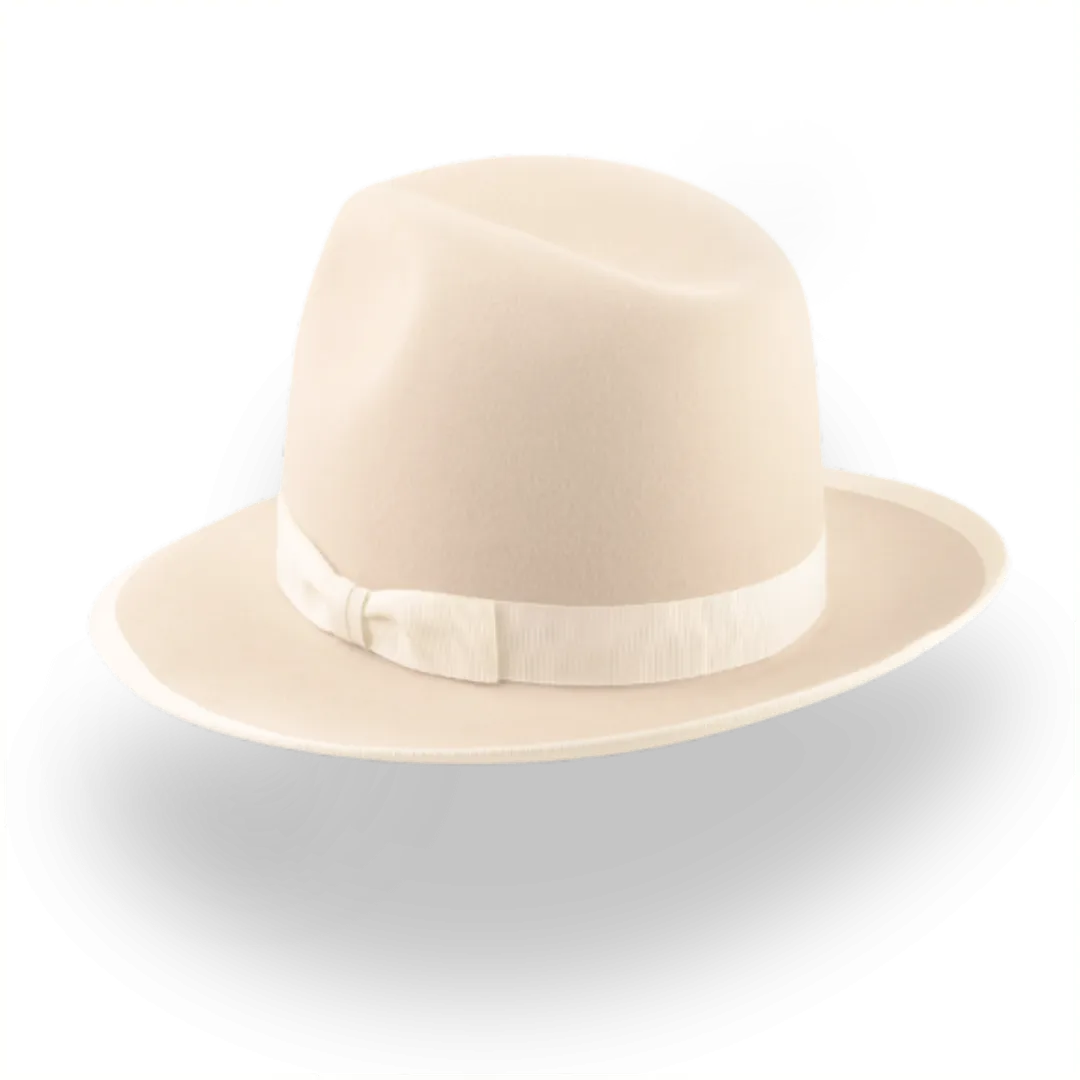 Elegant Wide Brim Fedora Hat in Cream Rabbit Fur Felt | The Stone