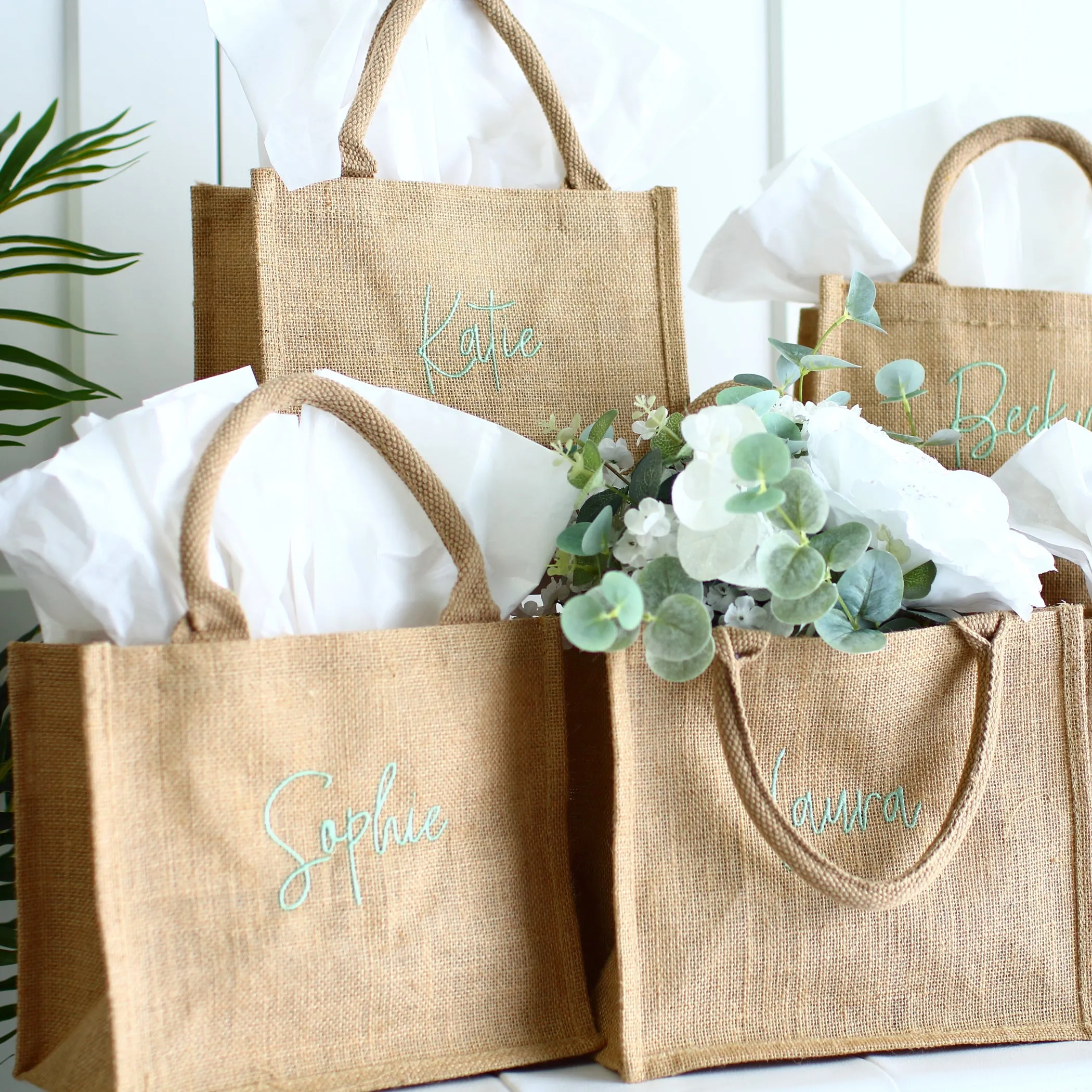 Embroidered Gift Bags - Natural