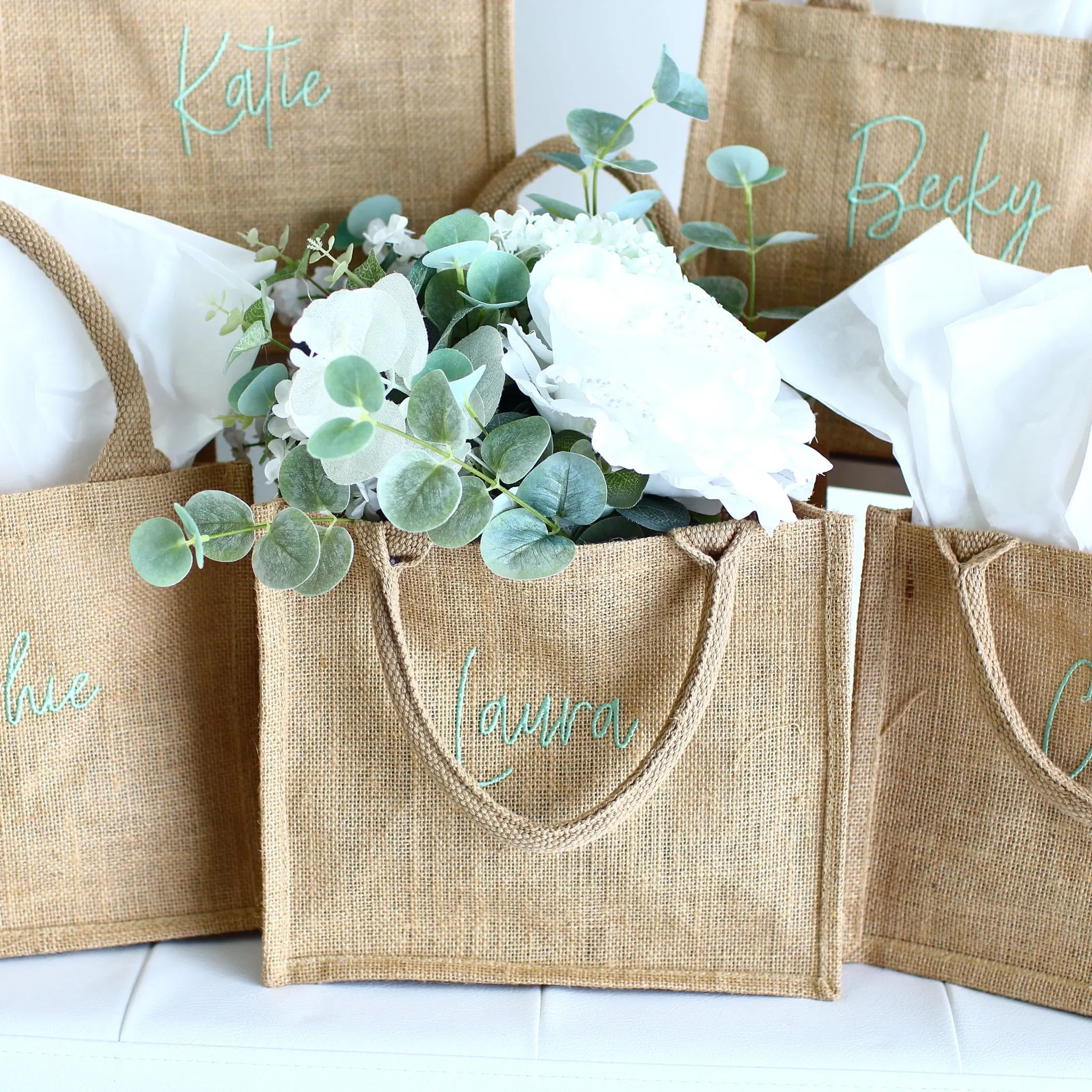 Embroidered Gift Bags - Natural