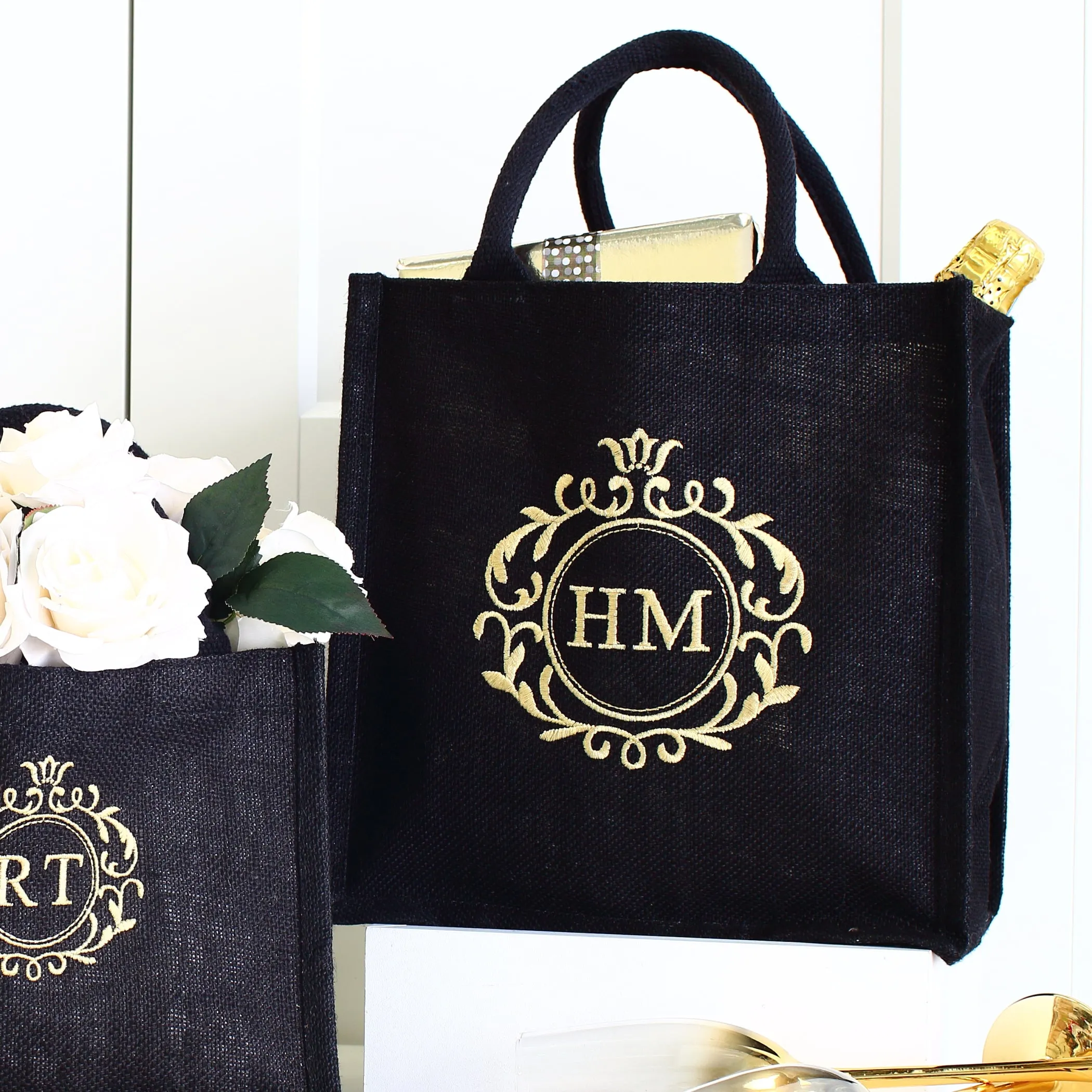 Embroidered Ornate Initials - Black