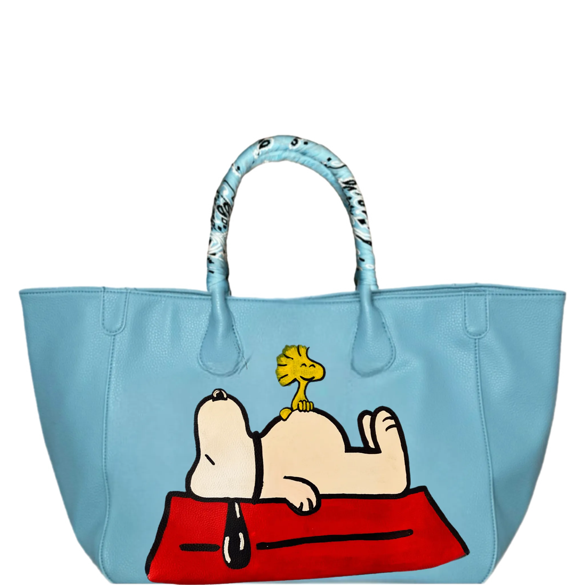 Everyday Vegan Leather Tote - Hand Painted Snoopy House