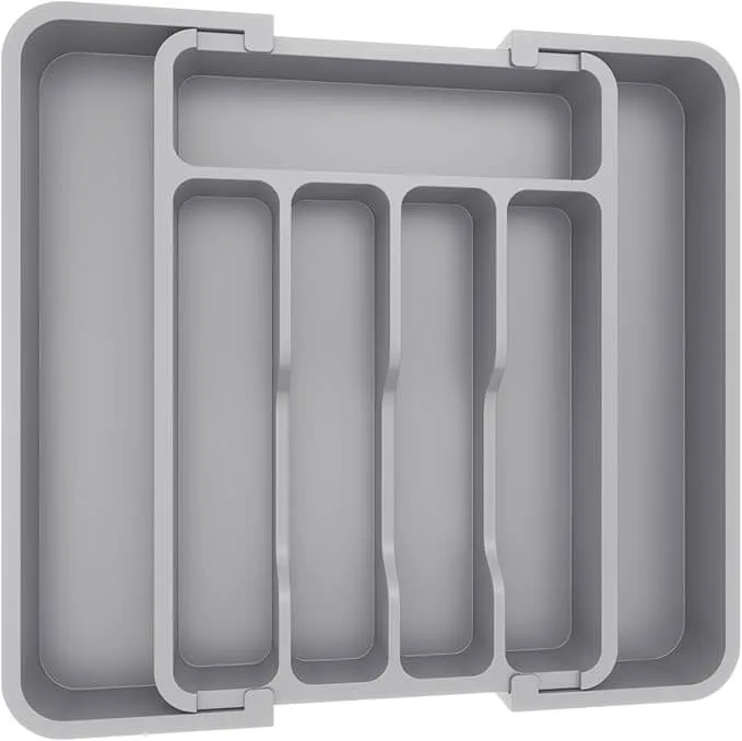 EZYHOME Utensil Organizer Silverware Drawer Organizer - Adjustable Utensil Tray Silverware Divider with Groove for Kitchen Flatware, Hair Accessories, Repair Tools, Art Set.