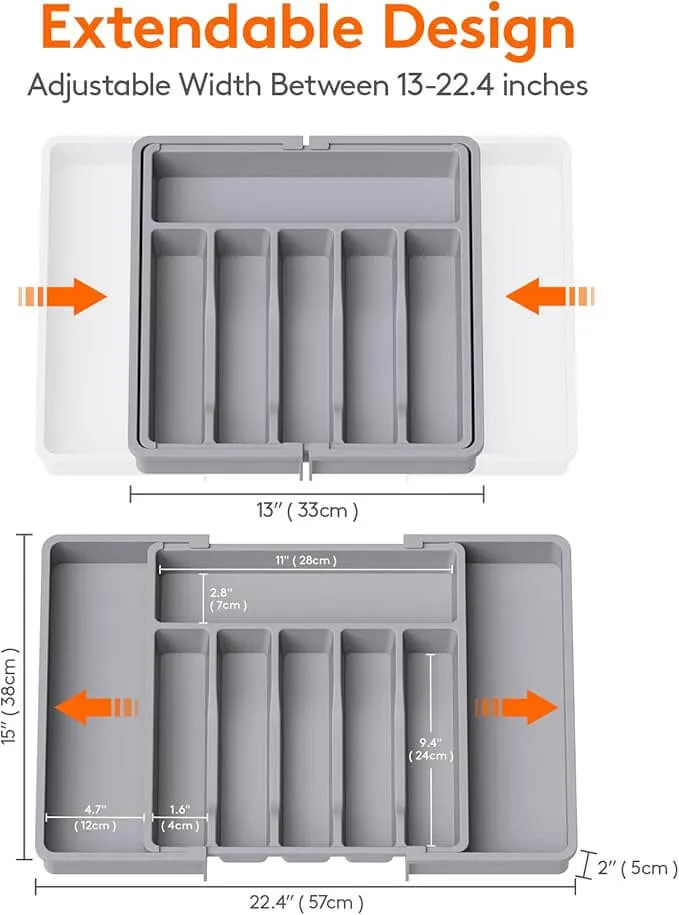 EZYHOME Utensil Organizer Silverware Drawer Organizer - Adjustable Utensil Tray Silverware Divider with Groove for Kitchen Flatware, Hair Accessories, Repair Tools, Art Set.