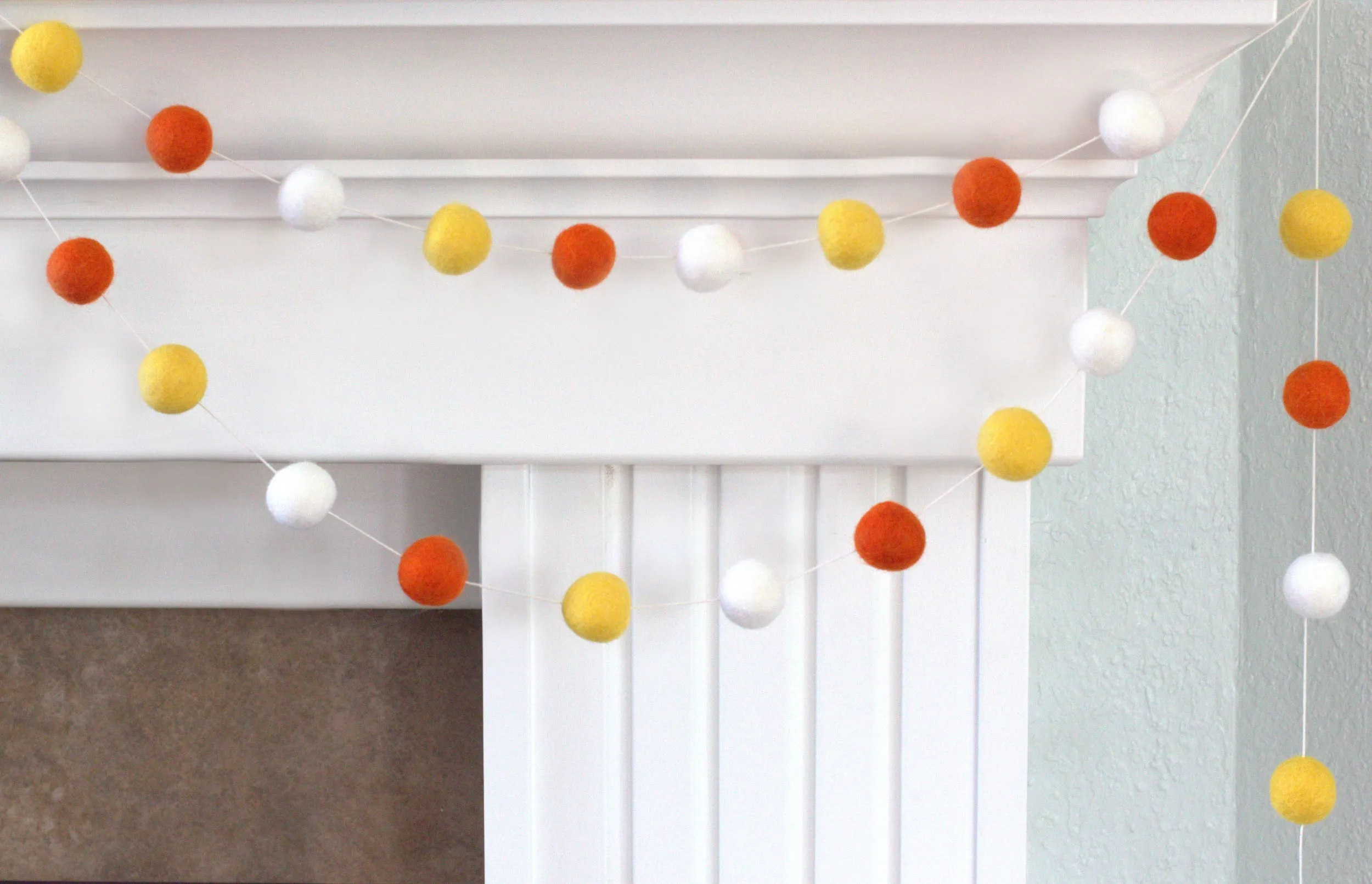 Fall Felt Ball Garland- Orange, Golden Yellow, White