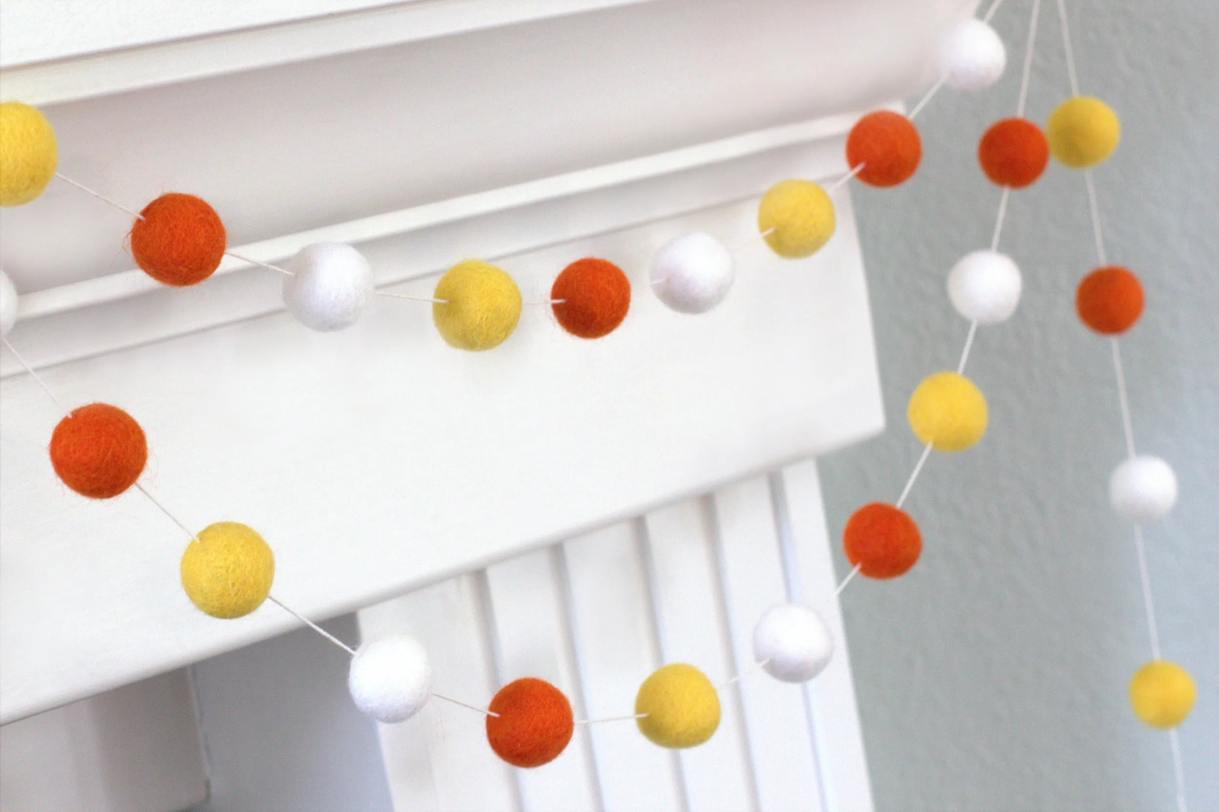 Fall Felt Ball Garland- Orange, Golden Yellow, White