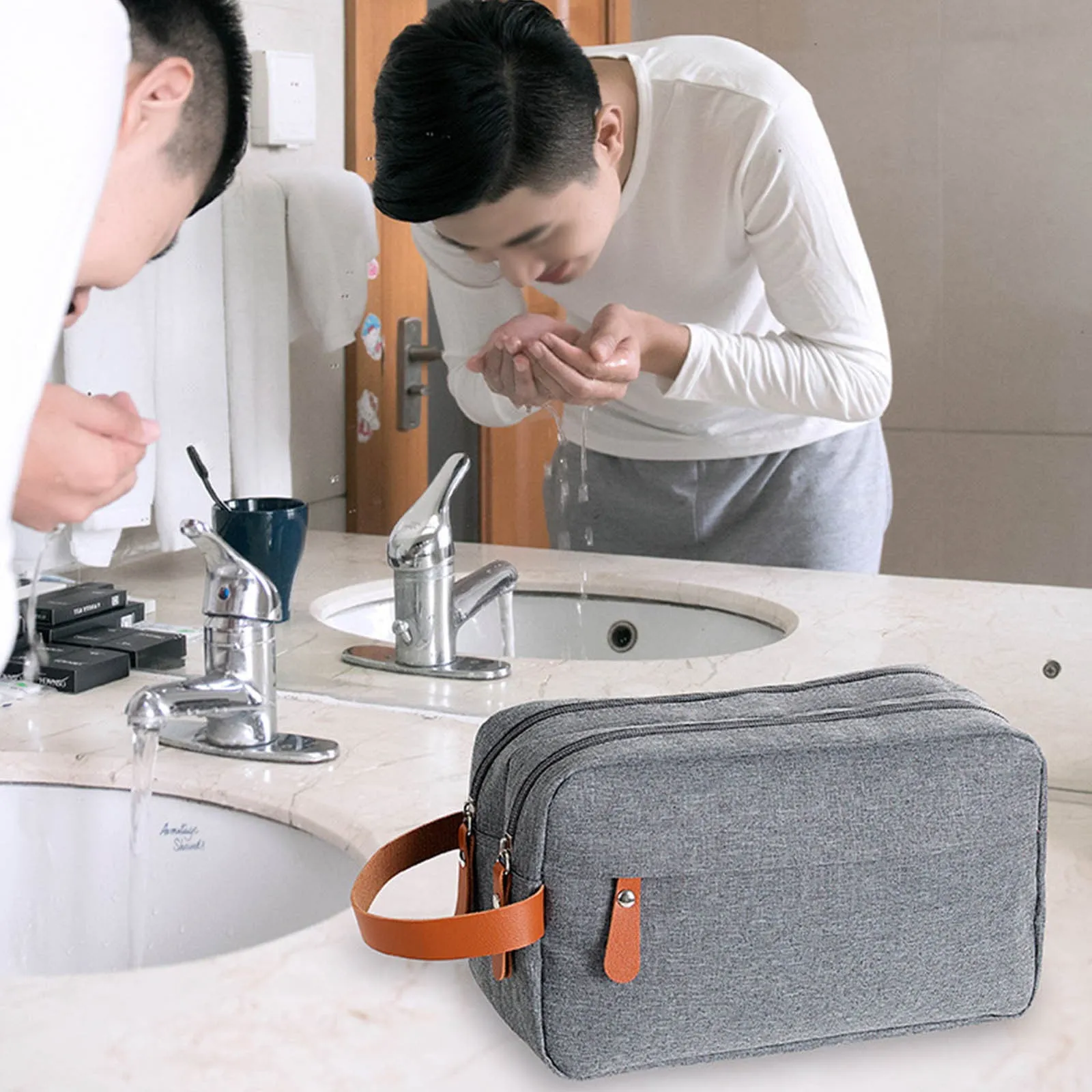 Fashionable Large Capacity Toiletry Bag | Foldable Hanging Travel Organizer Bag For Men | Grey