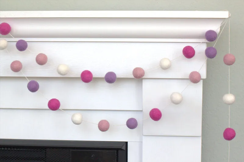 Felt Ball Garland- Pink, Rose, Lavender