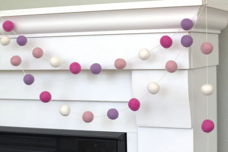 Felt Ball Garland- Pink, Rose, Lavender