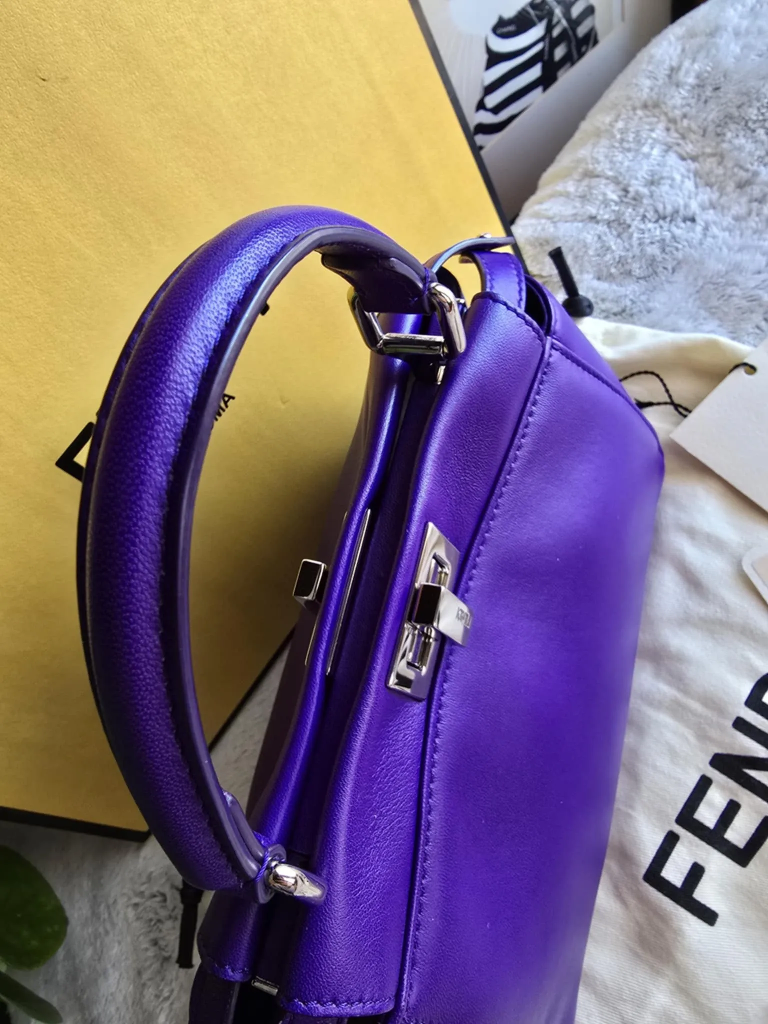 Fendi Peekaboo Mini Nappa Shahtoosh in Purple Rain Silver-tone Hardware