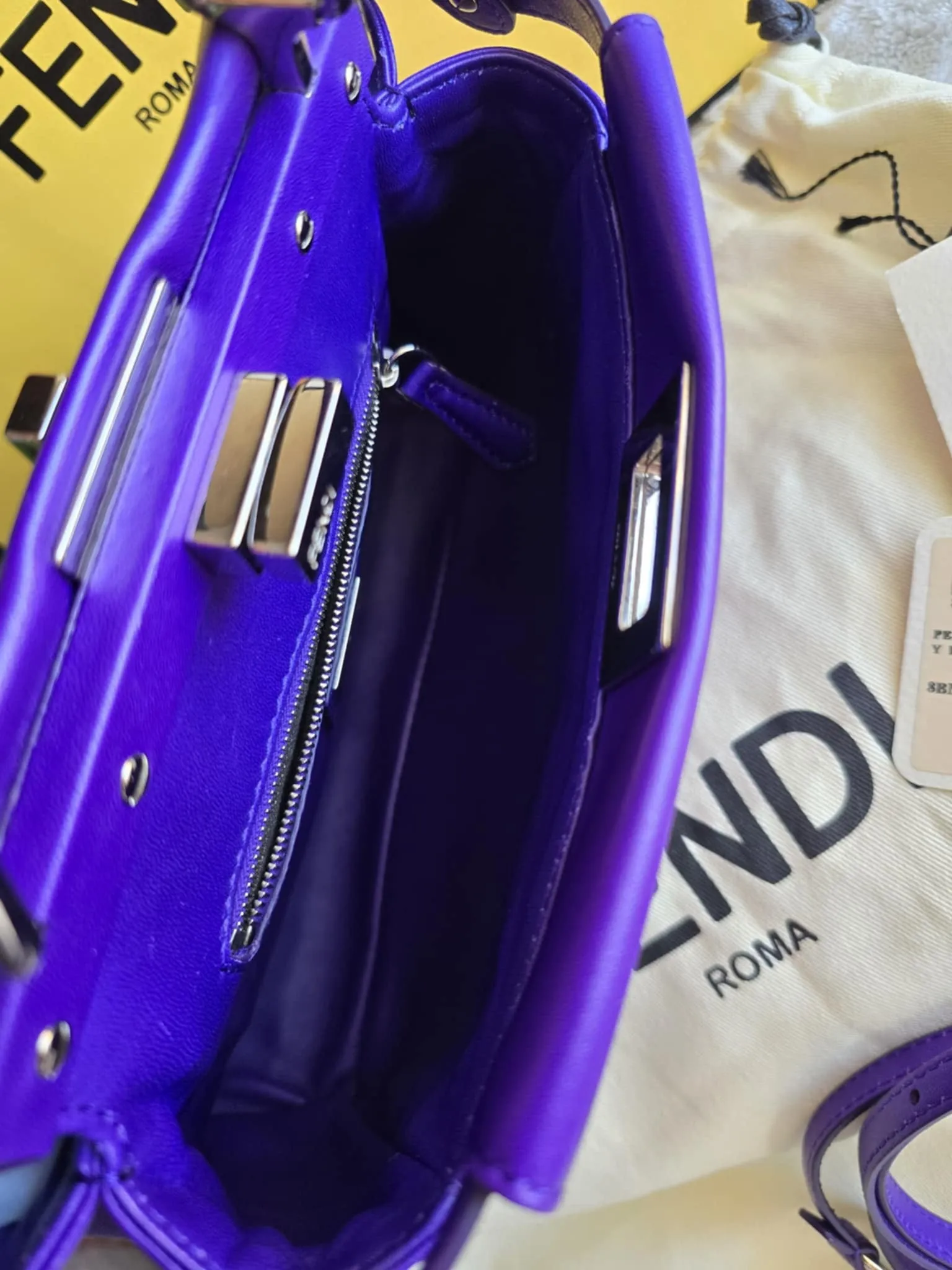 Fendi Peekaboo Mini Nappa Shahtoosh in Purple Rain Silver-tone Hardware