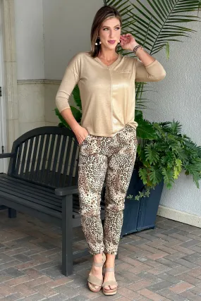 Flora Ashley Animal Print Pull On Crinkle Pants