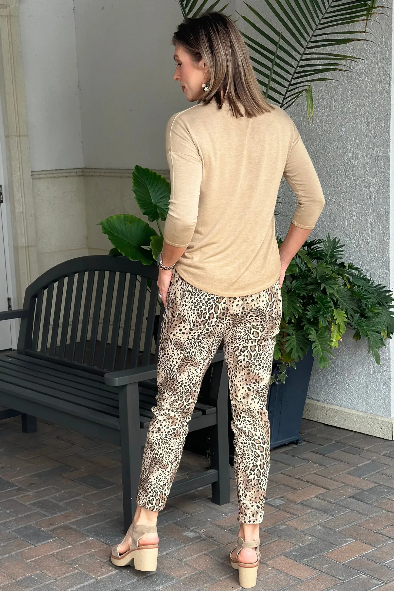 Flora Ashley Animal Print Pull On Crinkle Pants