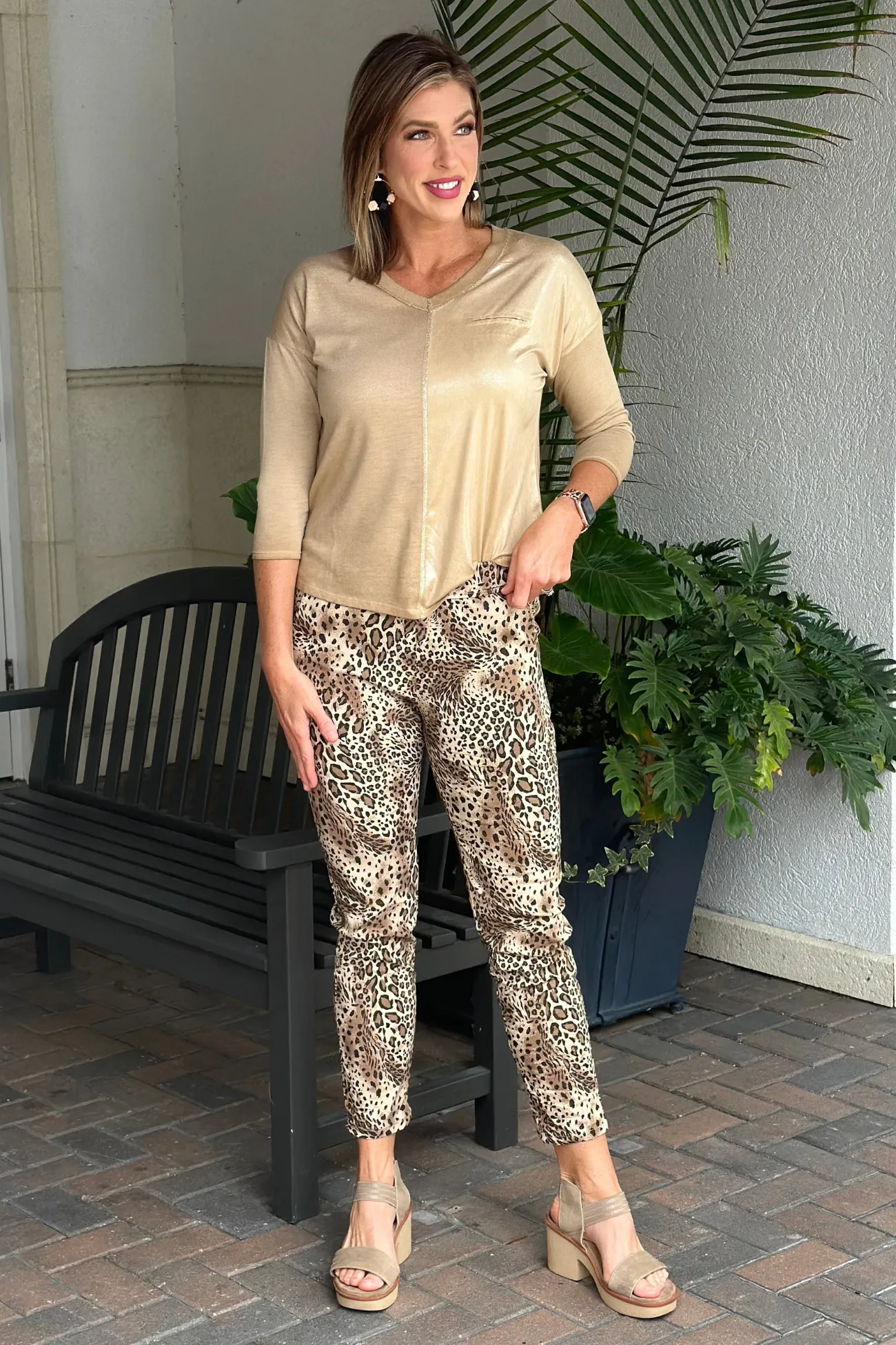 Flora Ashley Animal Print Pull On Crinkle Pants