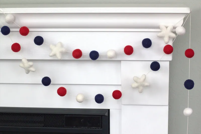 Fourth of July Garland- Red, Navy with White Stars