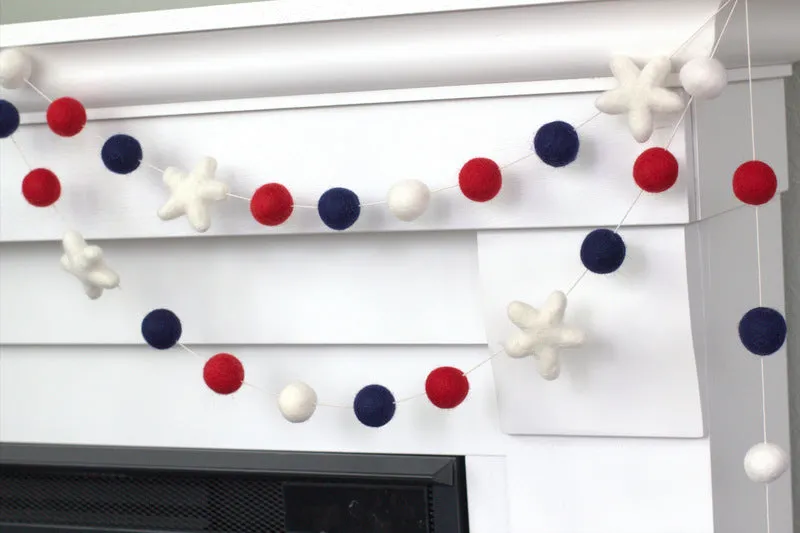 Fourth of July Garland- Red, Navy with White Stars