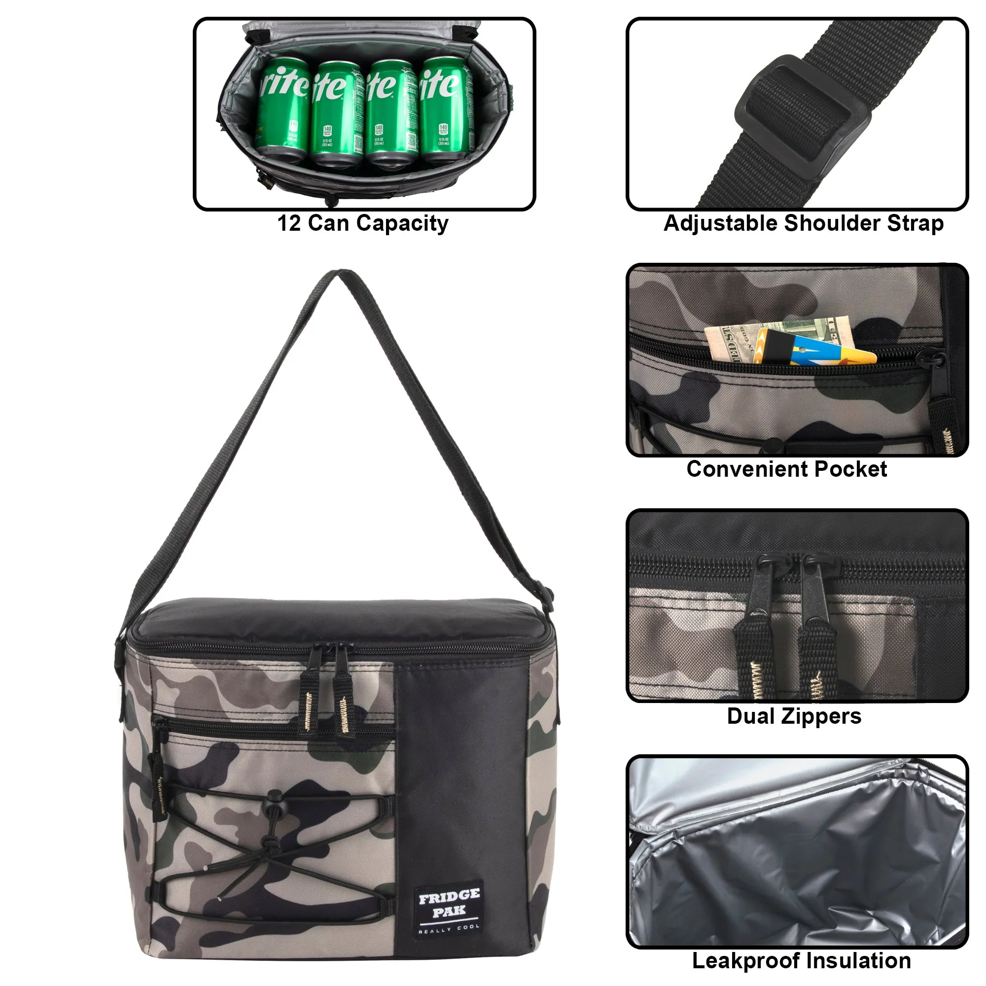 Fridge Pak 12 Can Printed Cooler Bag With Front Zippered Pocket