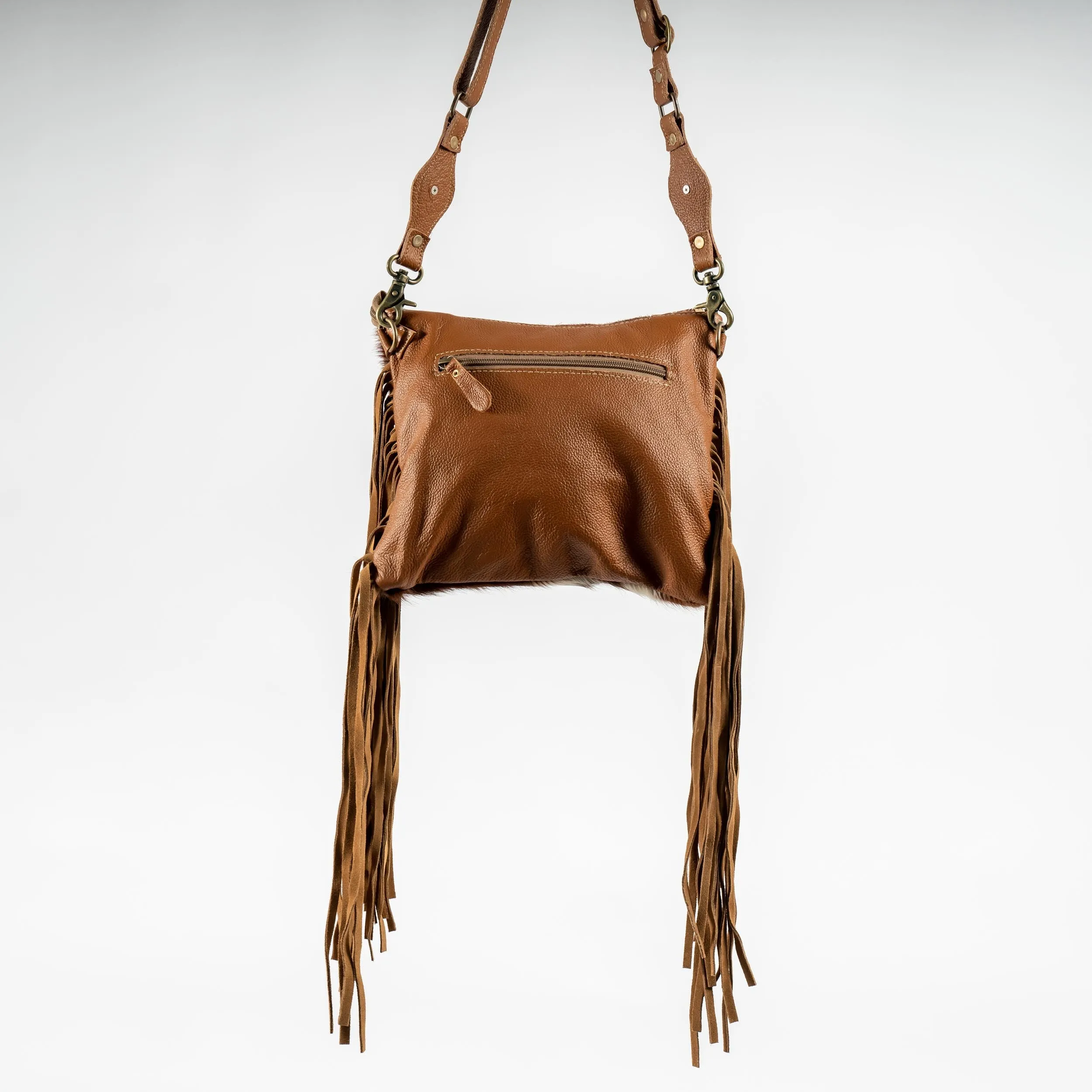 Fringe Front Flap Hand-Tooled Cowhide Purse