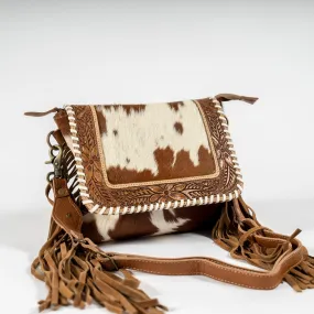 Fringe Front Flap Hand-Tooled Cowhide Purse