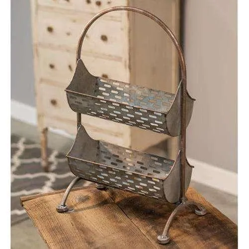 Galvanized Olive Bucket Two-Tier Organizer